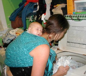RRRR Laundry Doing laundry with Belle on my back.