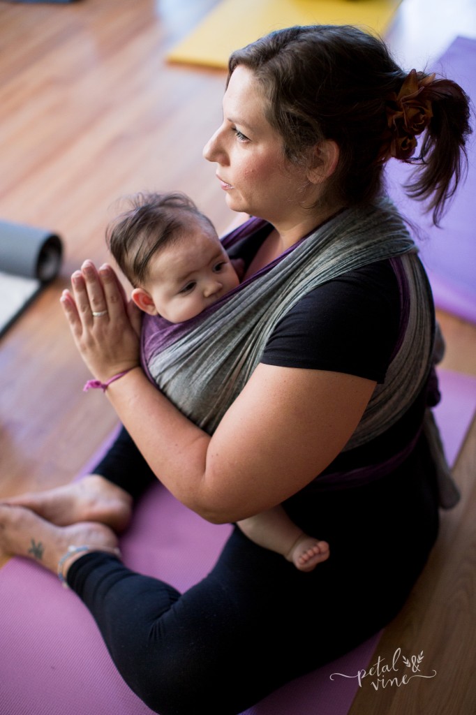 Doing Yoga with a baby using a woven wrap from Wrapsody.